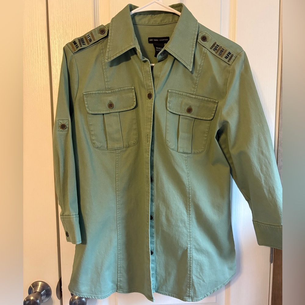 New York & Company Olive Button-Up Shirt (or jacket)